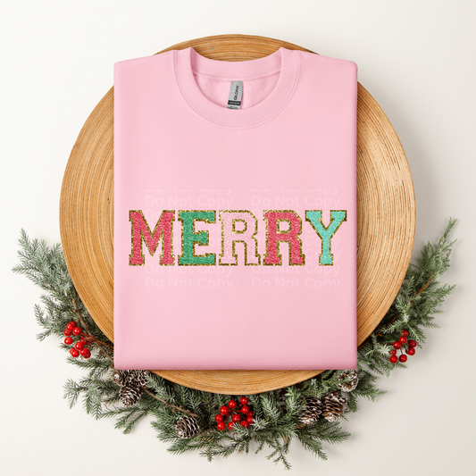 MERRY Faux Chenille Patch DTF Transfer