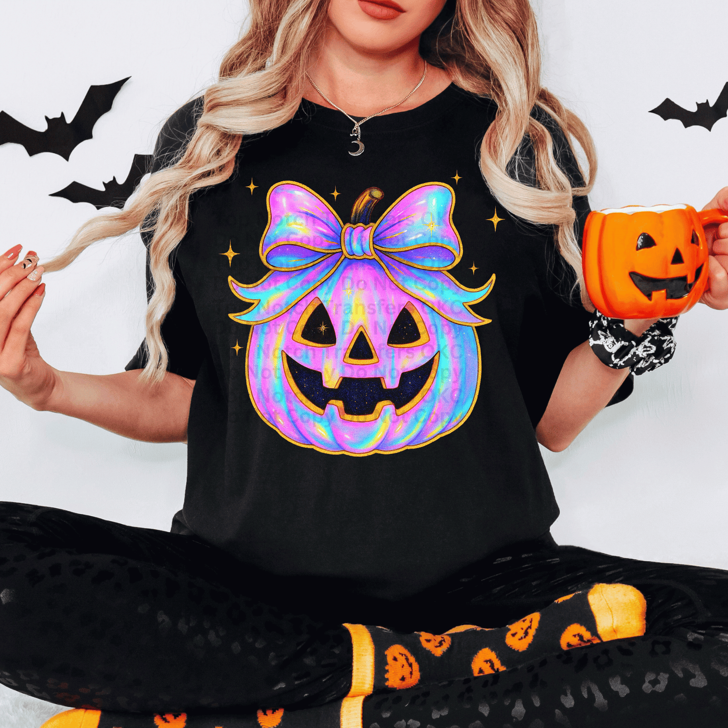 Iridescent Jackolantern w/ bow  DTF Transfer