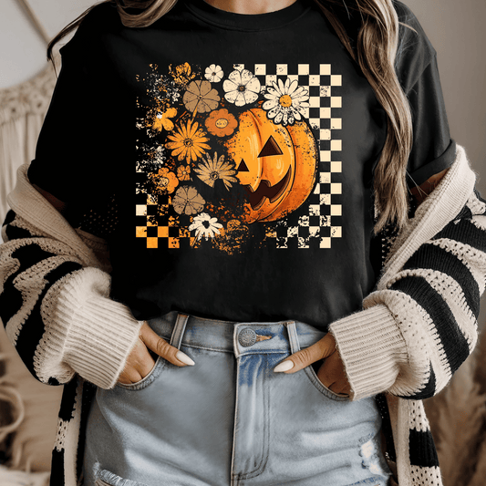 RTS Floral Pumpkin Checkers Adult DTF Transfer