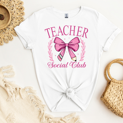 Teacher Social Club Pink Bow DTF Transfer