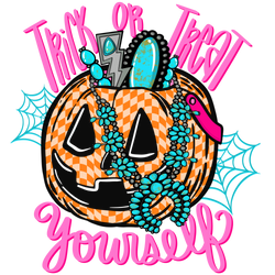 Trick or Treat yourself Conch Pumpkin Pink words DTF Transfer