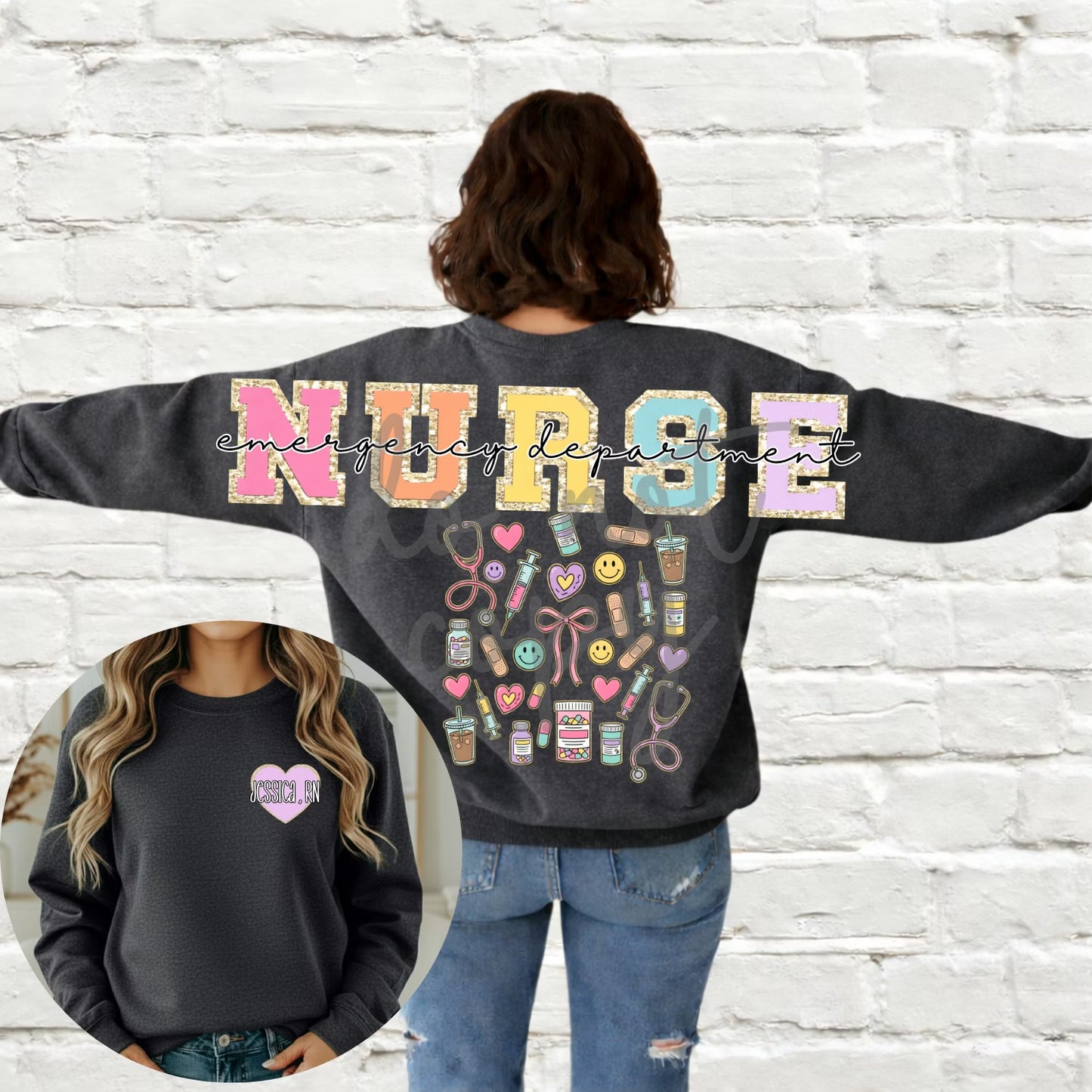 Nurse Full Back & Pocket DTF Transfer “Leave Name, Pocket Color and Cursive Back Text  in checkout notes”
