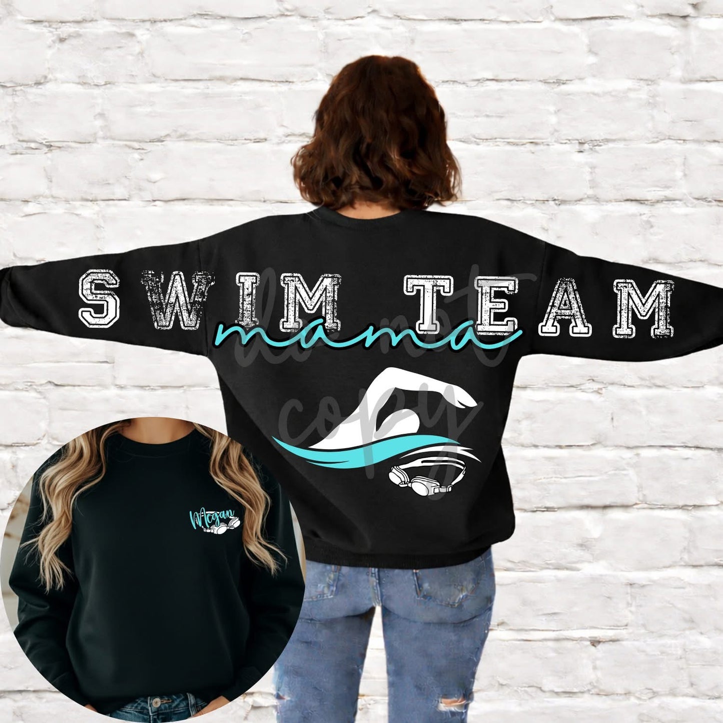 Custom Sports Mama Across the Back & Front pocket DTF Transfer “Leave Custom info in checkout notes- number, name for pocket, for cheerleading- 2 colors and glitter or no glitter on the Pom”
