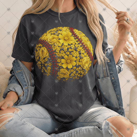 Floral Softball DTF Transfer