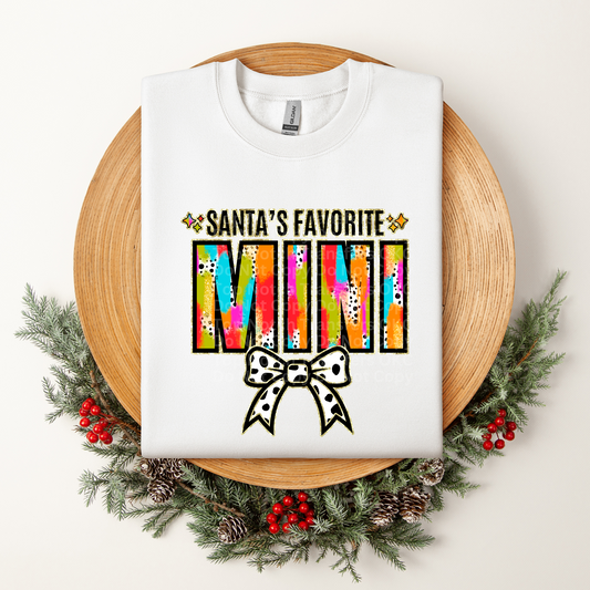 Santa's Favorite Mini Multicolored w/White Bow DTF Transfer