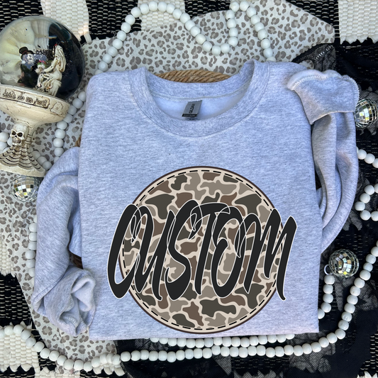 Custom- Camo Mascot Circle DTF Transfer (*Leave Mascot and Colors in Checkout Notes)