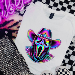 Holographic Mask with Cowboy Hat DTF Transfer