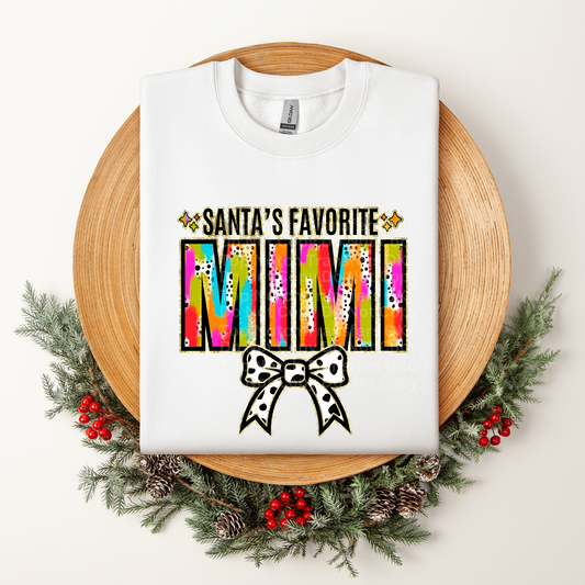 Santa's Favorite Mimi Multicolored w/White Bow DTF Transfer