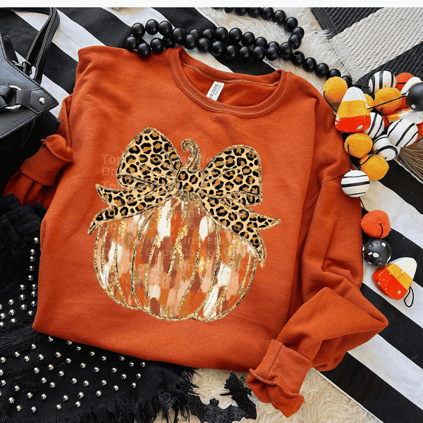 Watercolor pumpkin w/ leopard bow DTF Transfer