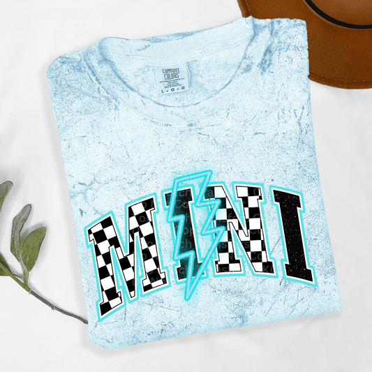 Checkered Mini Neon Light Blue DTF Transfer