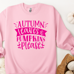 Autumn Leaves & Pumpkins Please Pink DTF Transfer