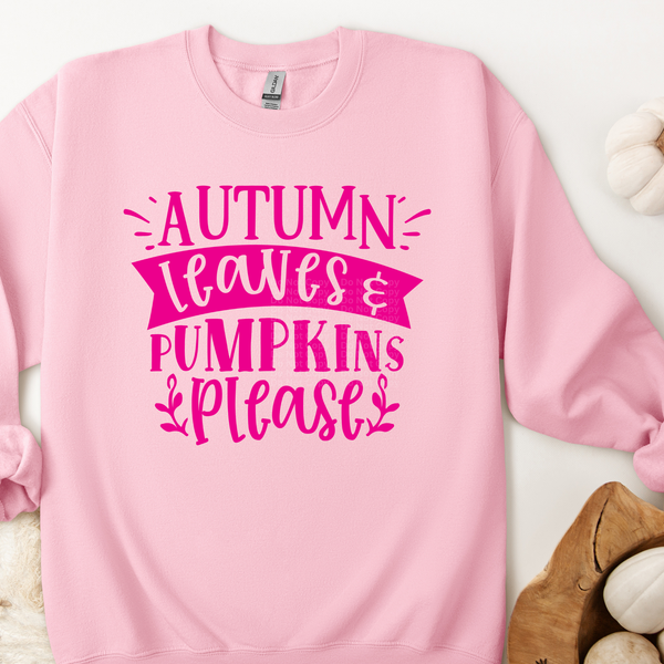 Autumn Leaves & Pumpkins Please Pink DTF Transfer