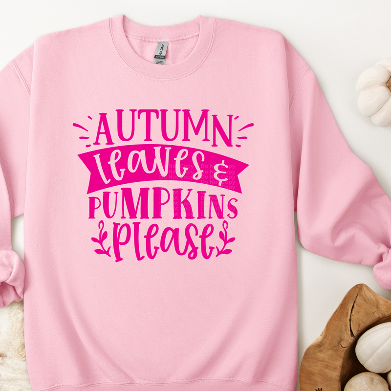 Autumn Leaves & Pumpkins Please Pink DTF Transfer