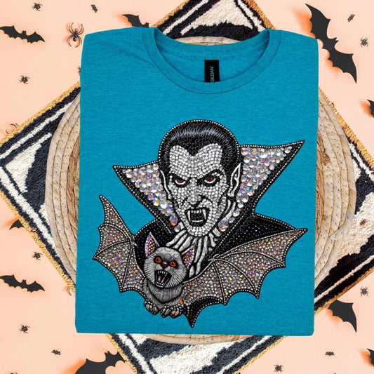 Dracula & Bat Faux Rhinestone DTF Transfer