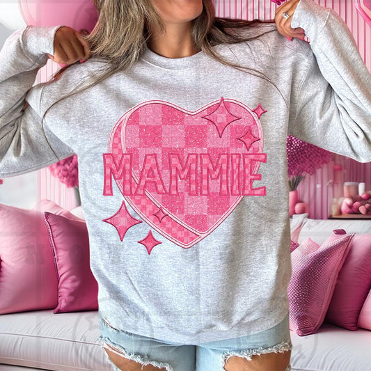 Mammie - Pink Checkered Heart DTF Transfer