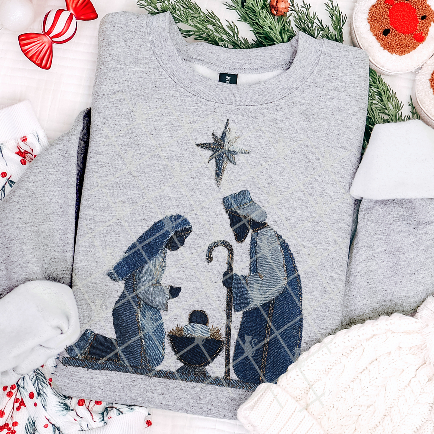 Faux Denim Nativity Scene DTF Transfer