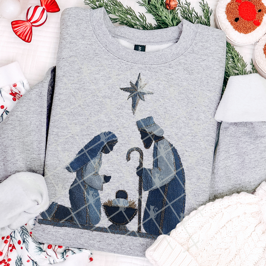 Faux Denim Nativity Scene DTF Transfer