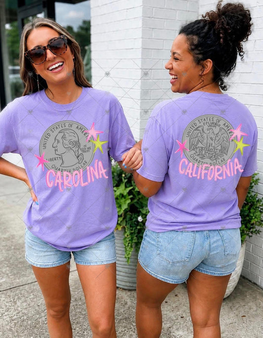 Heads Carolina Tails California Front & Back DTF Transfer