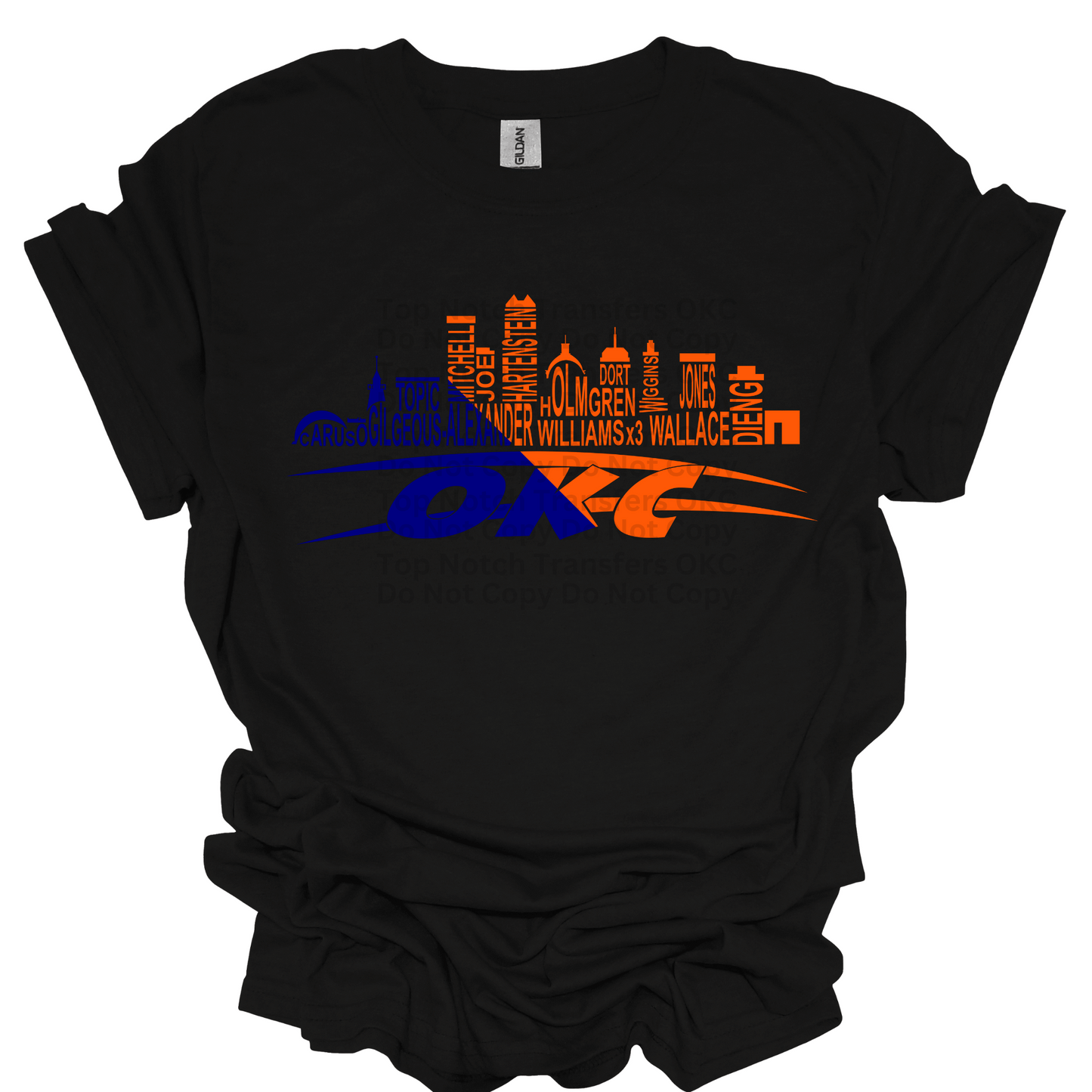 OKC Skyline Names Half Blue/Orange DTF Transfer