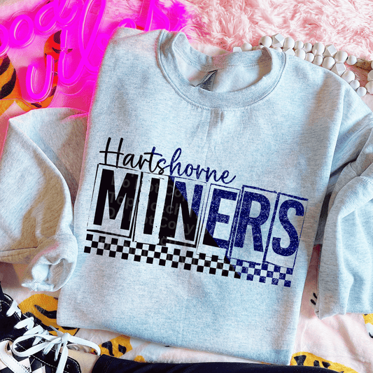 Hartshorne Miners Blk/Blue Glitter DTF Transfer