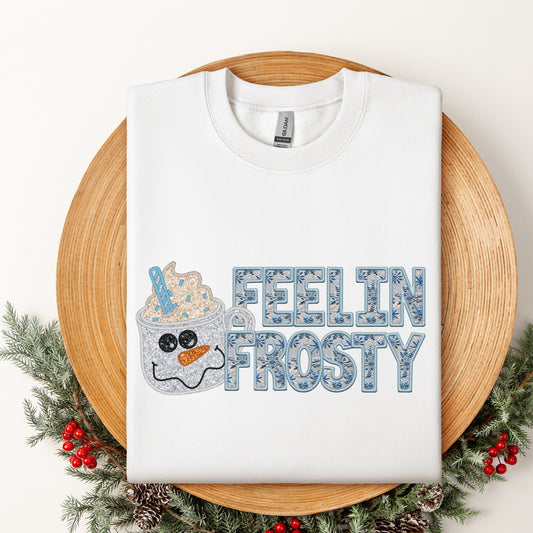 Feelin Frosty Faux Embroidery Snowman Mug DTF Transfer