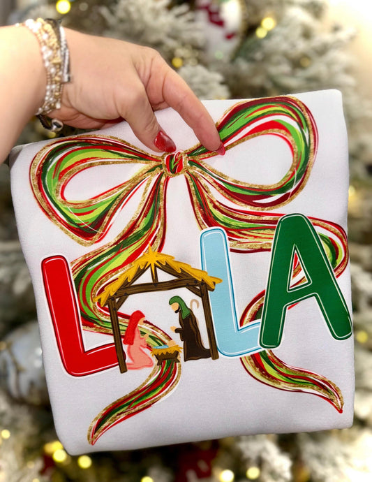 Custom Bow W/ Christmas Name DTF Transfer (*Leave name for Design in Checkout Notes*