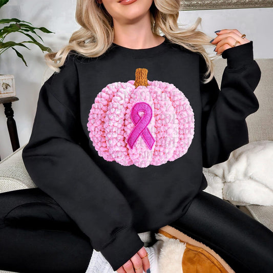 Faux Yarn BCA Pink Pumpkin w/ Pink Ribbon DTF Transfer