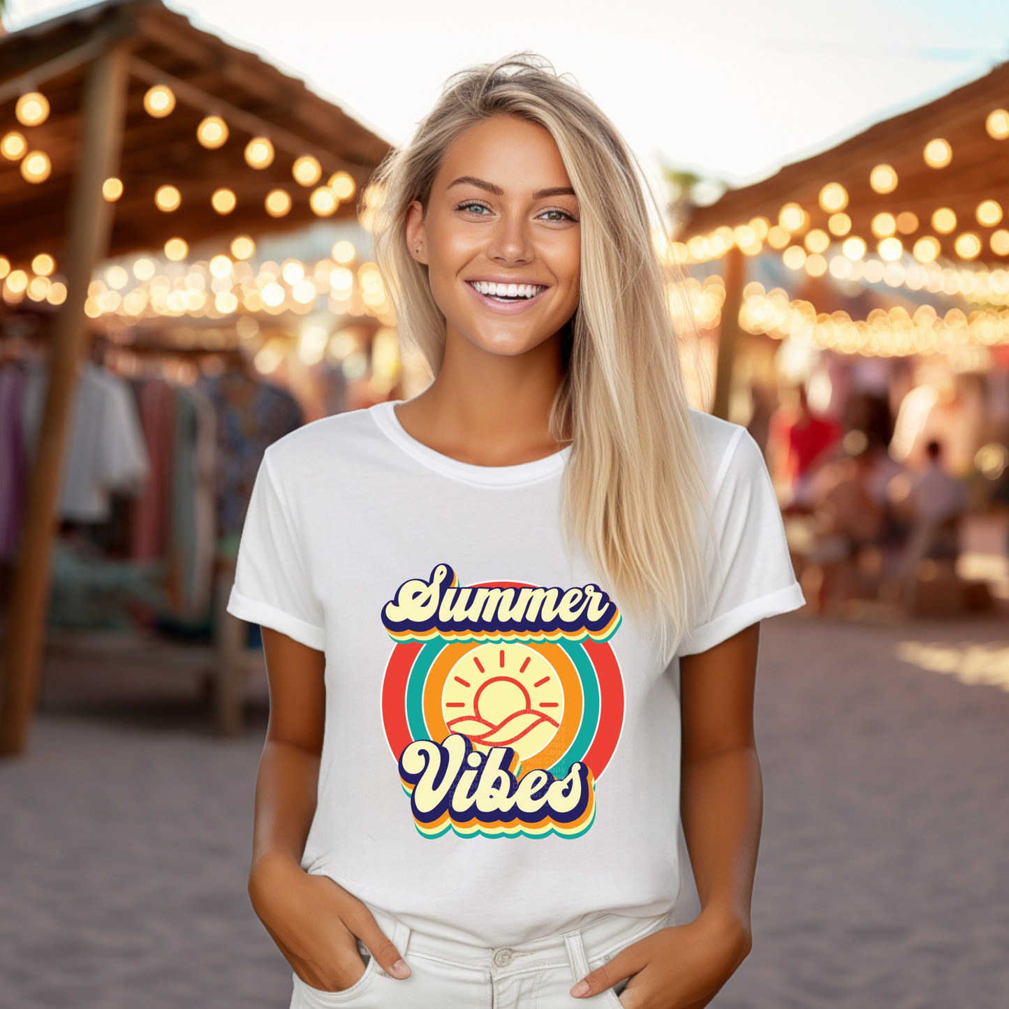 Summer Vibes Orange, Teal & Red Circle DTF Transfer