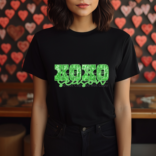 XOXO Season Green Faux Sequin DTF Transfer