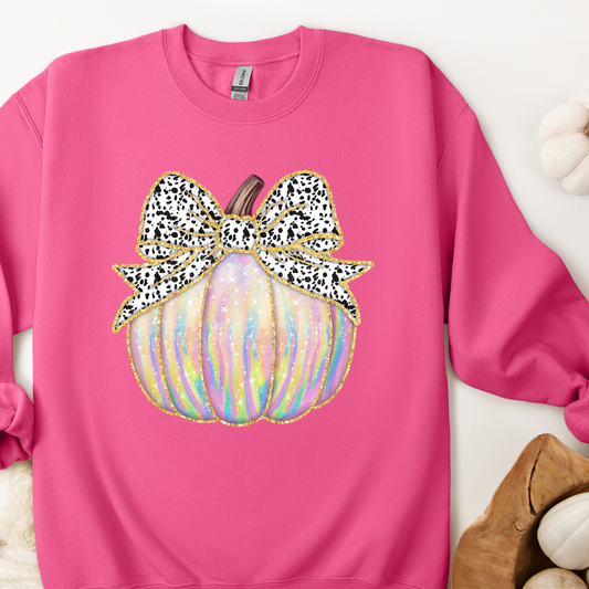 Shimmering Pumpkin w/Balck & White Bow DTF Transfer