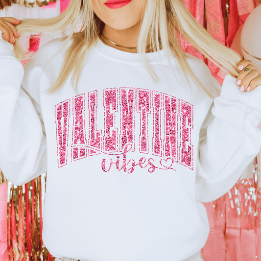 Valentine Vibes Pink Glitter DTF Transfer