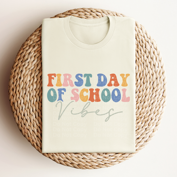 First Day of School Vibes Colorful Retro Font DTF Transfer