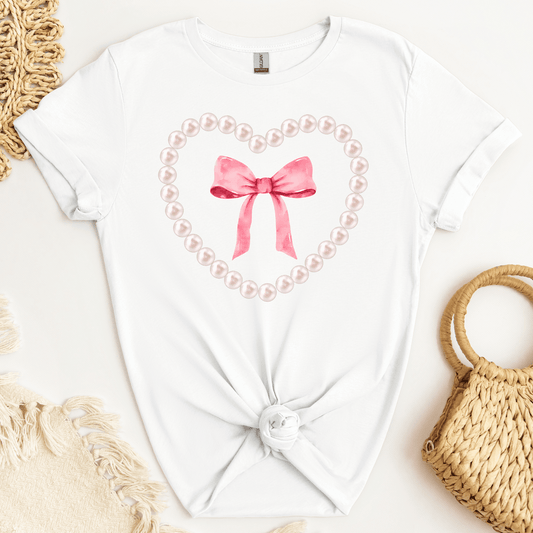 Pearl Heart and Pink Bow DTF Transfer