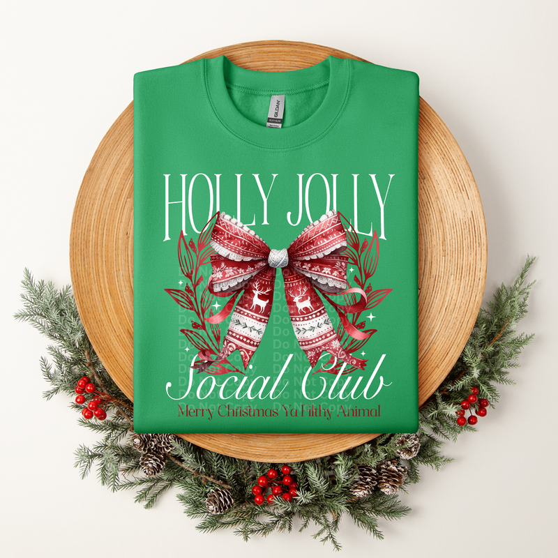 Holly Jolly Social Club Red Bow DTF Transfer