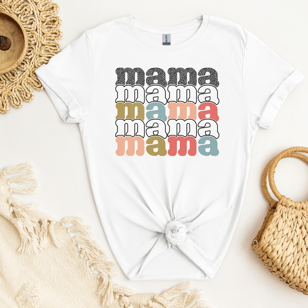 Mama Stacked Leopard White Multicolored DTF Transfer