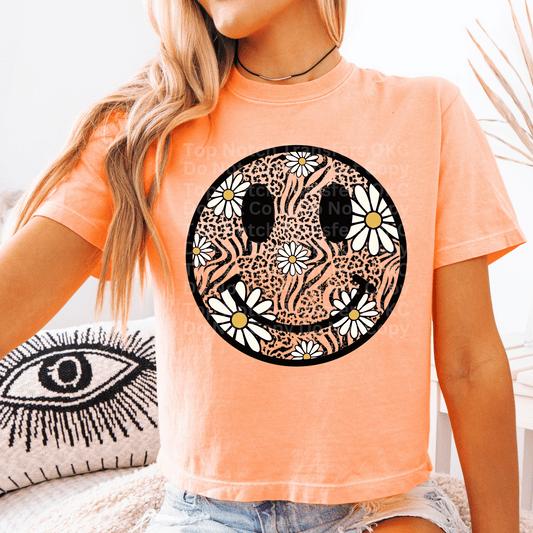 Zebra & Daisy Smiley Face DTF Transfer
