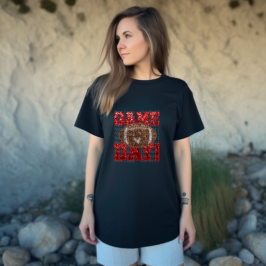 Red Game Day Faux Sequin DTF Transfer