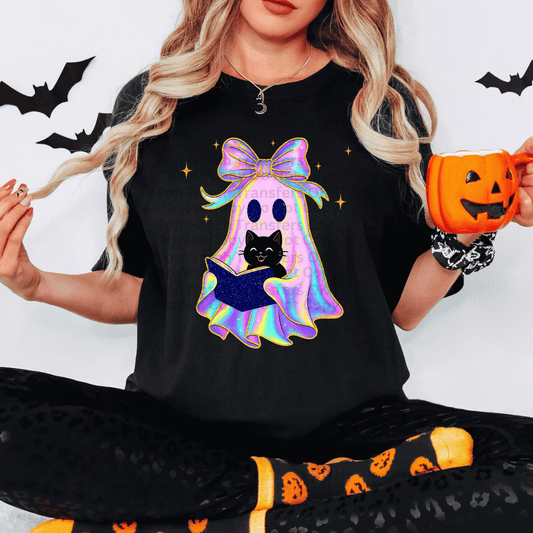 Iridescent Ghost w/ Cat & Book DTF Transfer