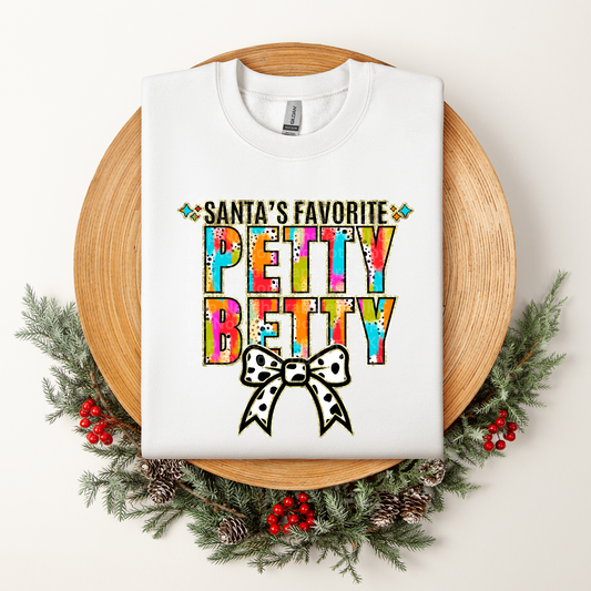 Santa's Favorite Petty Betty Multicolored w/White Bow DTF Transfer