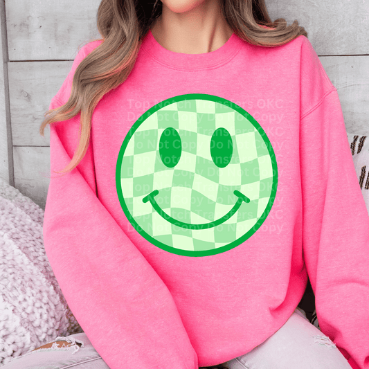 Green Checkered Smiley DTF Transfer
