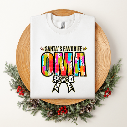 Santa's Favorite Oma Multicolored w/White Bow DTF Transfer
