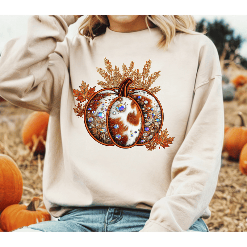 Cowhide Pumpkin Faux Sequin/Embroidery DTF Transfer