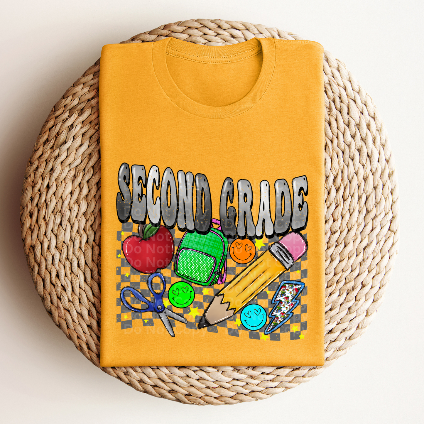 Second Grade Grey Font/Grey Checkered DTF Transfer