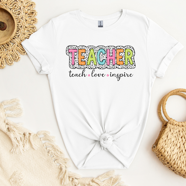 Teacher Teach Love Inspire Dots-Distressed DTF Transfer