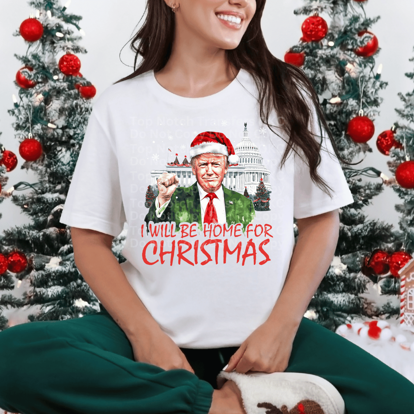 Trump I’ll Be Home For Christmas Green Suit DTF Transfer