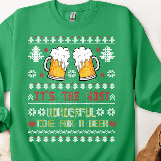 Most Wonderful Time for a Beer Ugly Christmas Sweater DTF Transfer