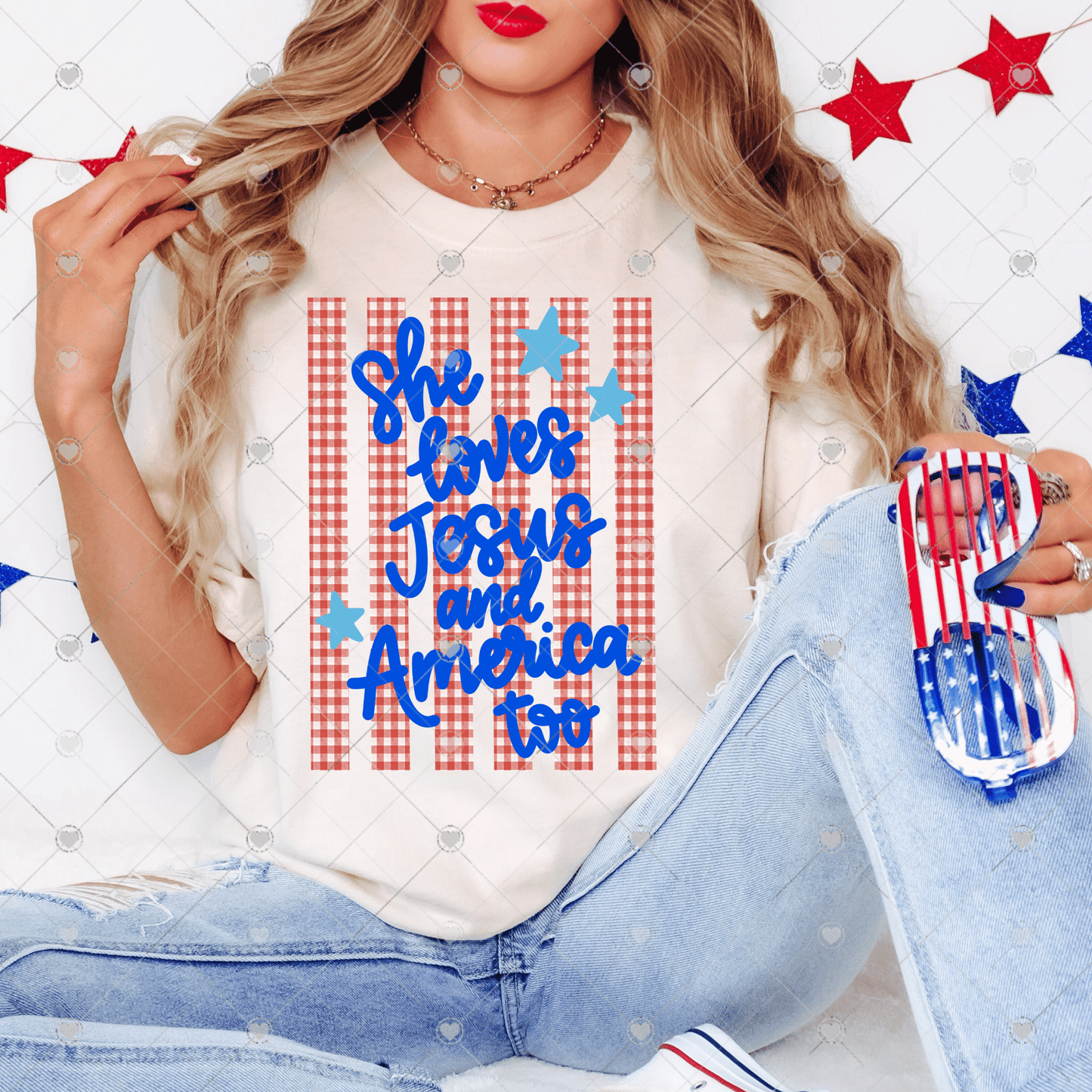 She Loves Jesus and America Too DTF Transfer