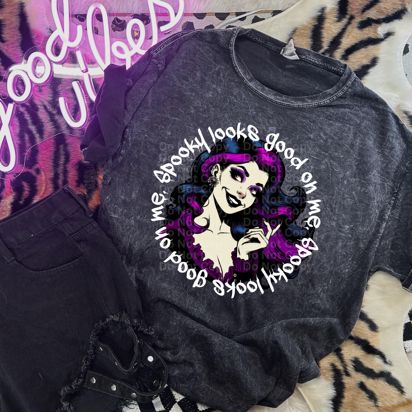 Spooky Looks Good On me Purple/Black Hair DTF Transfer