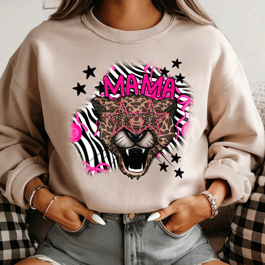 Mama Star Eyed Leopard w/ zebra background DTF Transfer