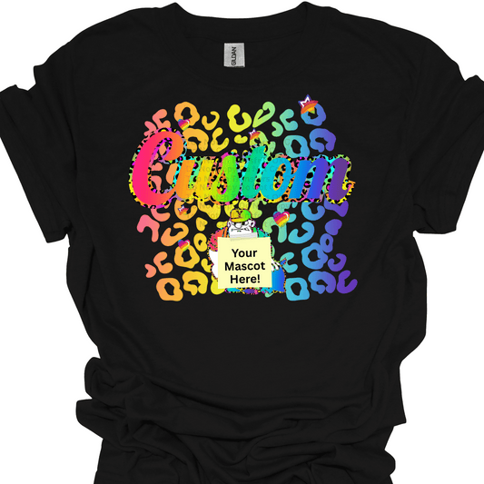 Custom Rainbow Leopard Print Mascot DTF Transfer (Leave Mascot name in order notes & email high quality png file of mascot to Topnotchtransfersokc.com)